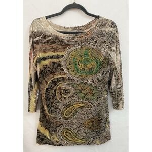 VTG Y2K Carrie Allen Velvet Burnout Top Embellished Grunge Womens Size L